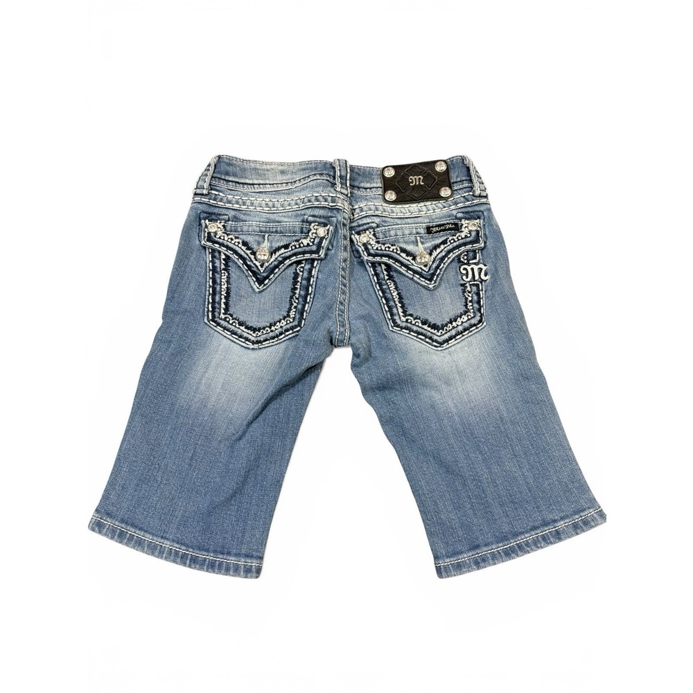 Miss Me Bermuda Denim Shorts Womens‎ 24 Blue Excellent Embellished JS5014M42